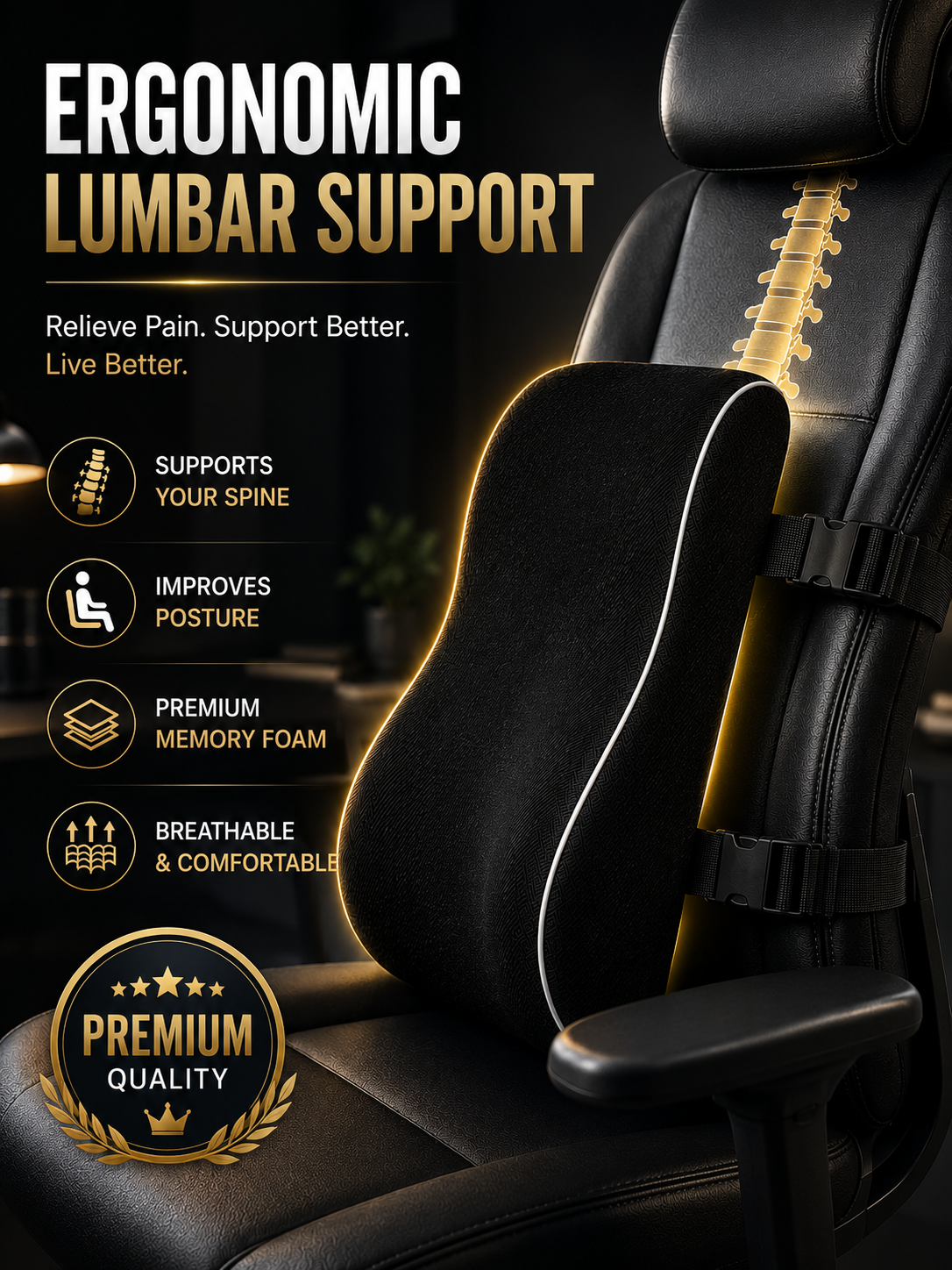 ProDrive Lumbar Support Cushion – Back Pain Relief for Car & Office