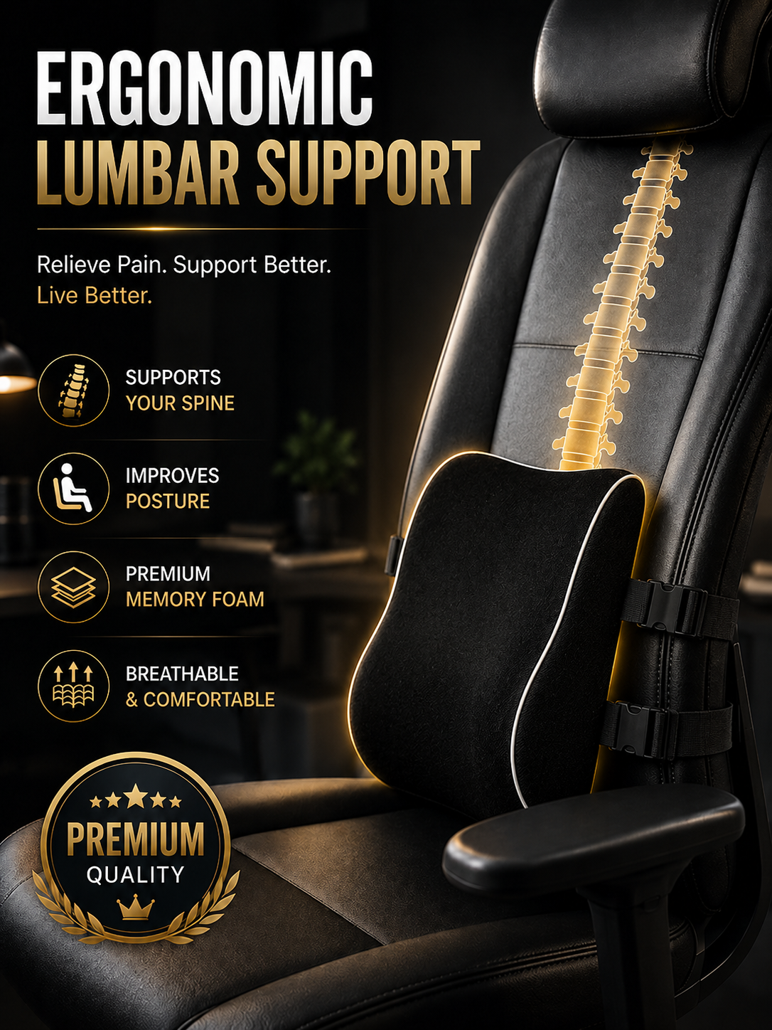 Lumbar Support Cushion for Car & Office